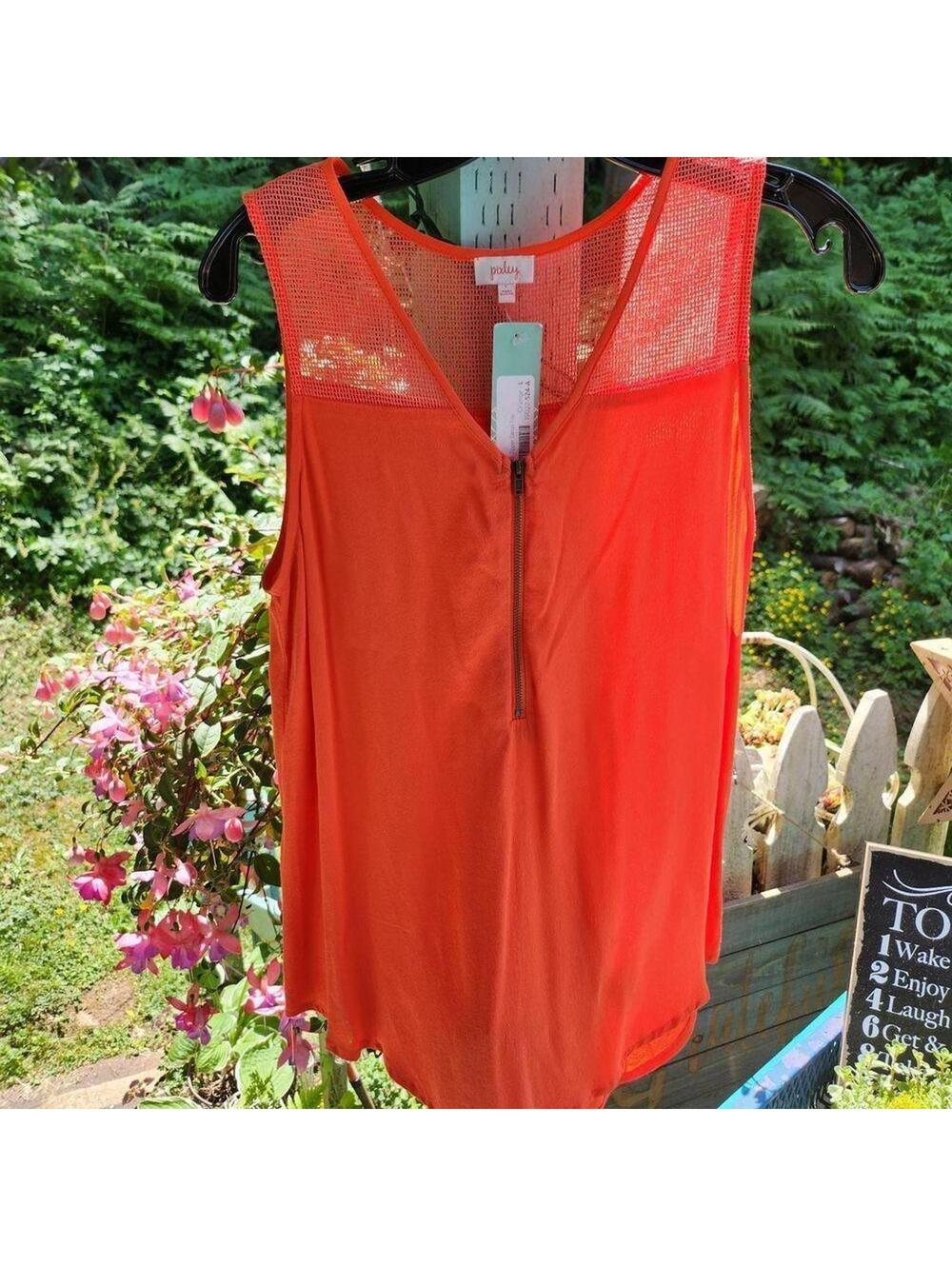 NEW Pixley Orange Mesh Detail Tank Top with Front Zipper Large